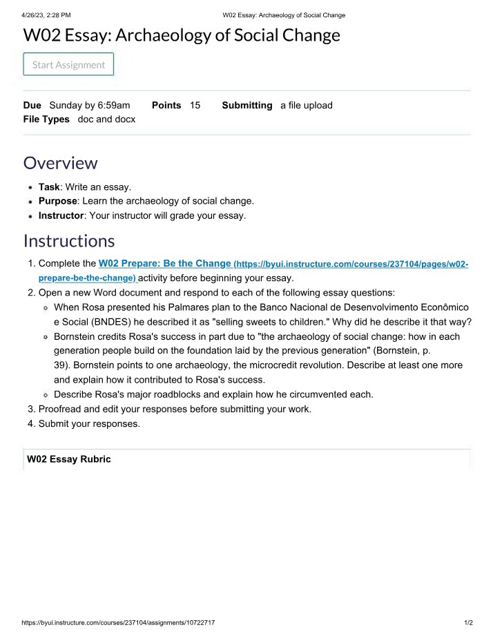 Archaeology of Social Change - W02 Essay
