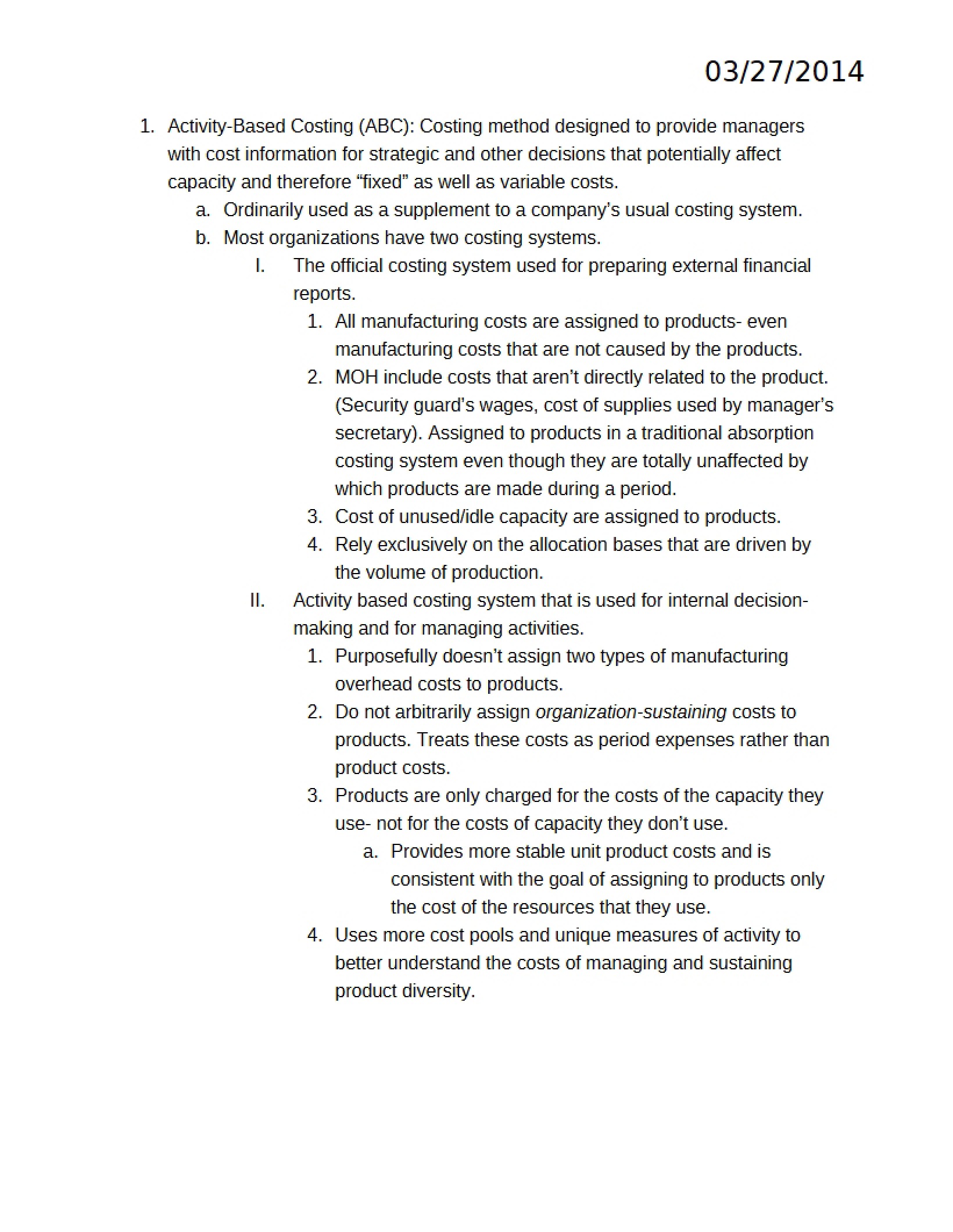 Costing Based on Activity