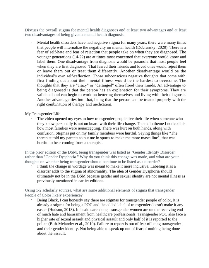 Stigma of Mental Health Diagnoses - Advantages