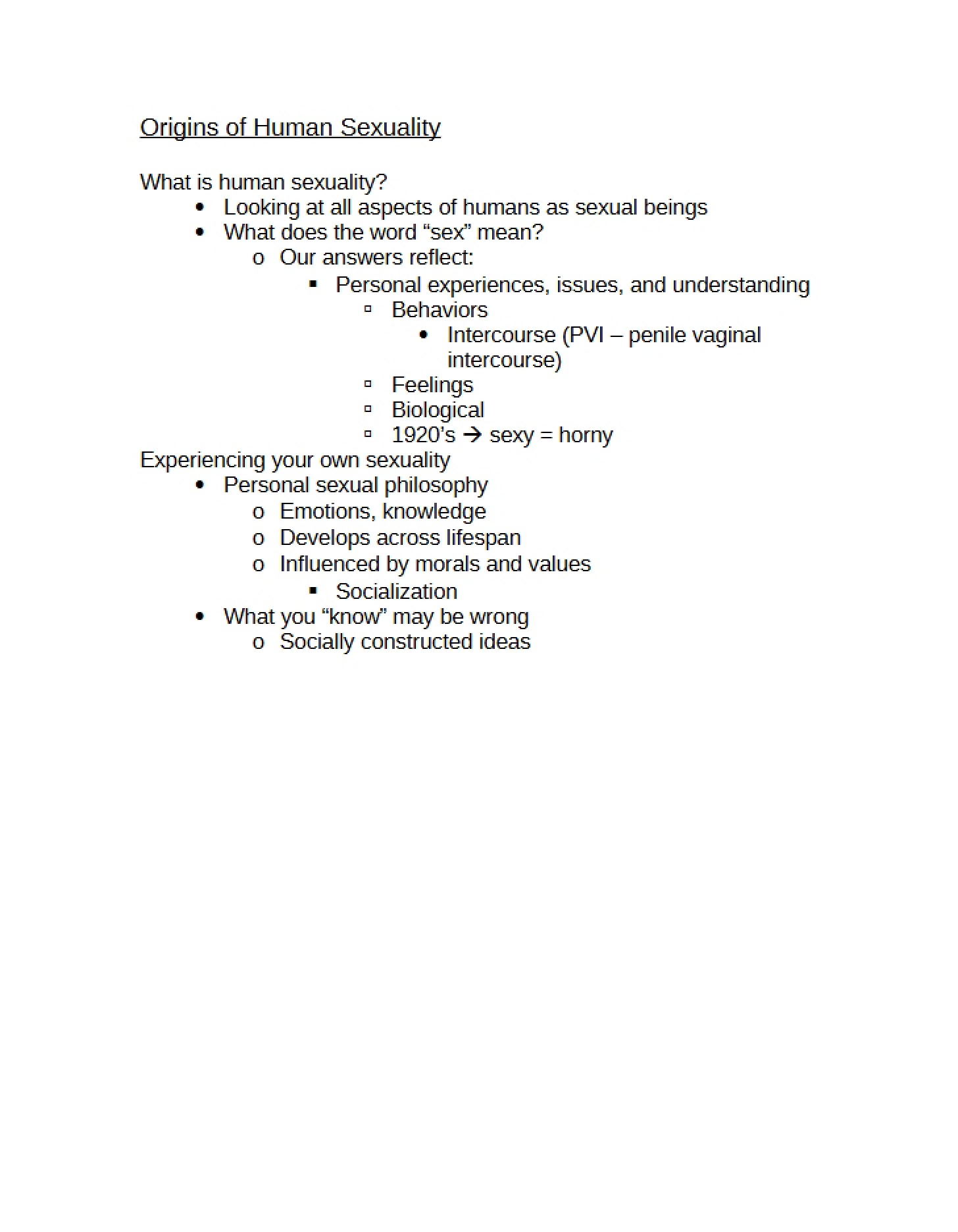 Human Sexuality Origins