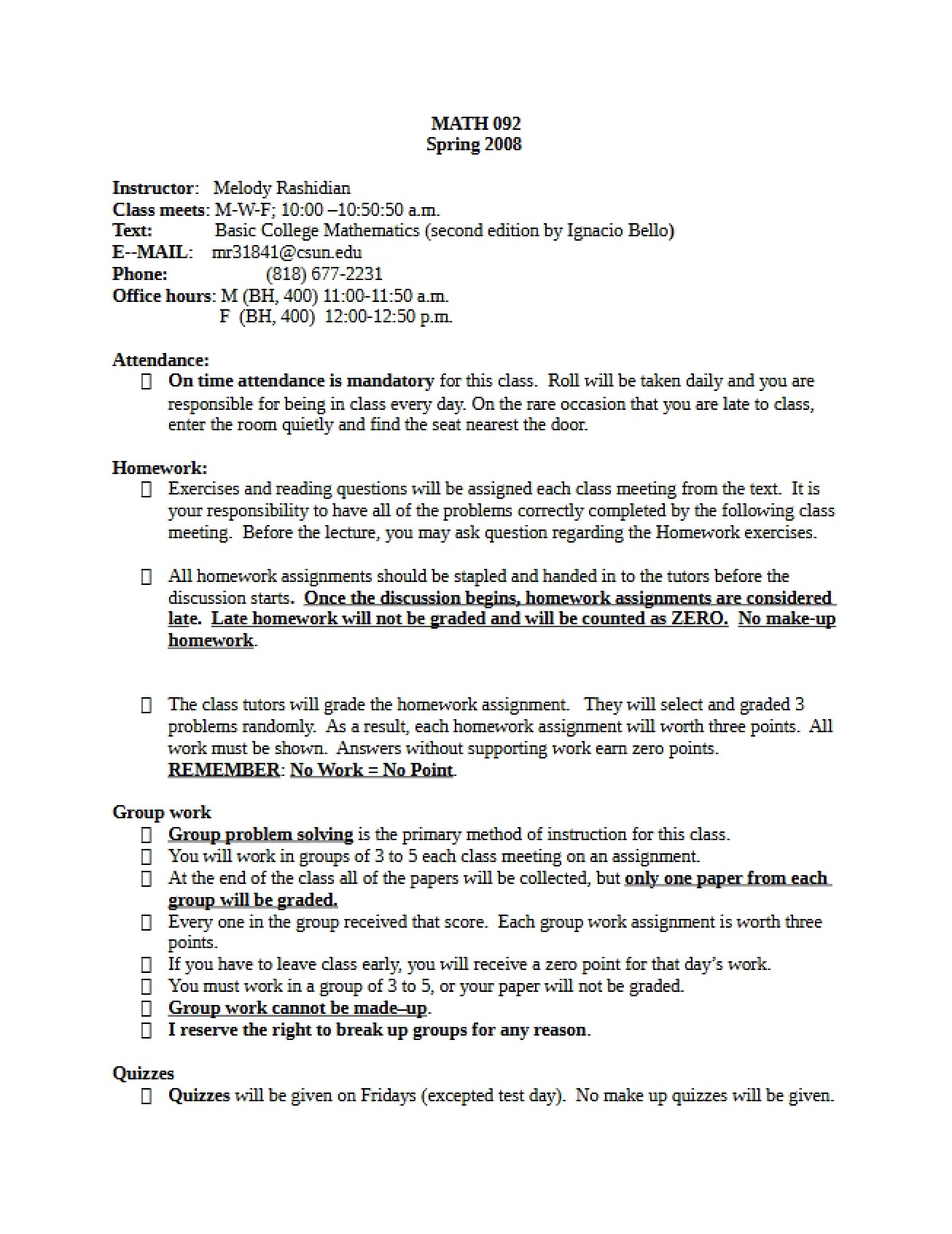 Developmental Math Syllabus (v2)