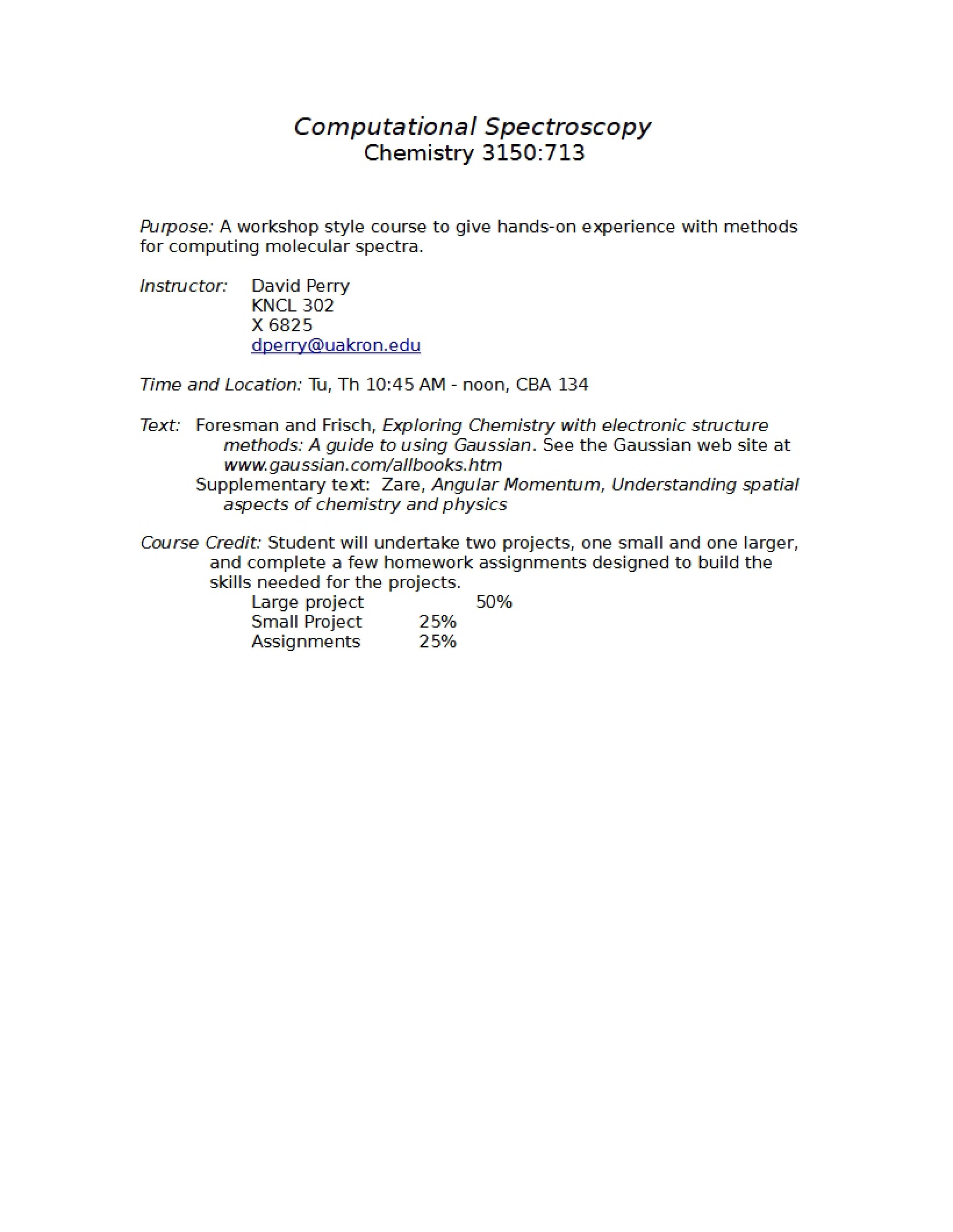 Syllabus for Computational Spectroscopy