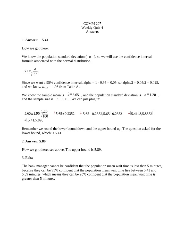 Weekly Quiz 4 Answers - COMM 207