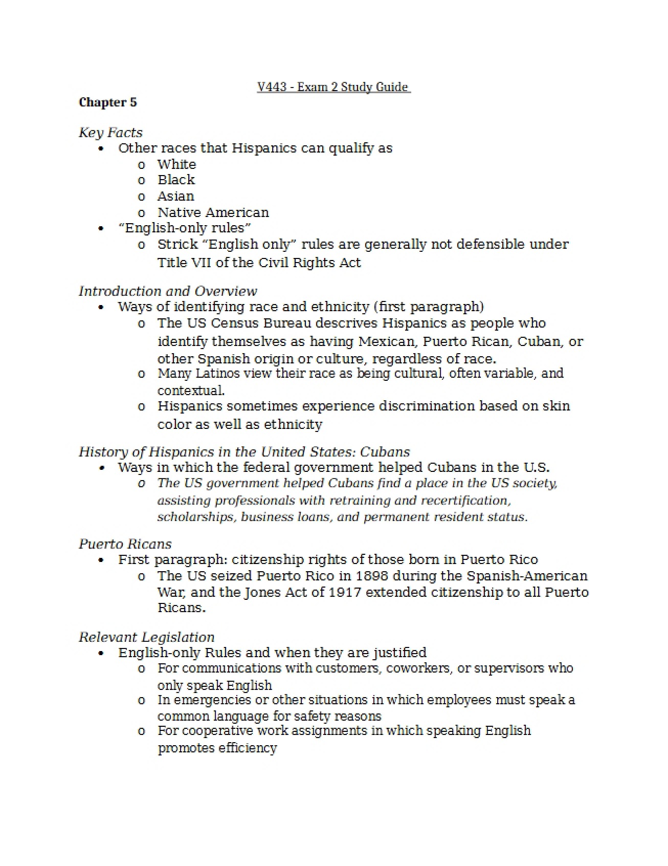 Second Examination Study Materials - 6 Pages