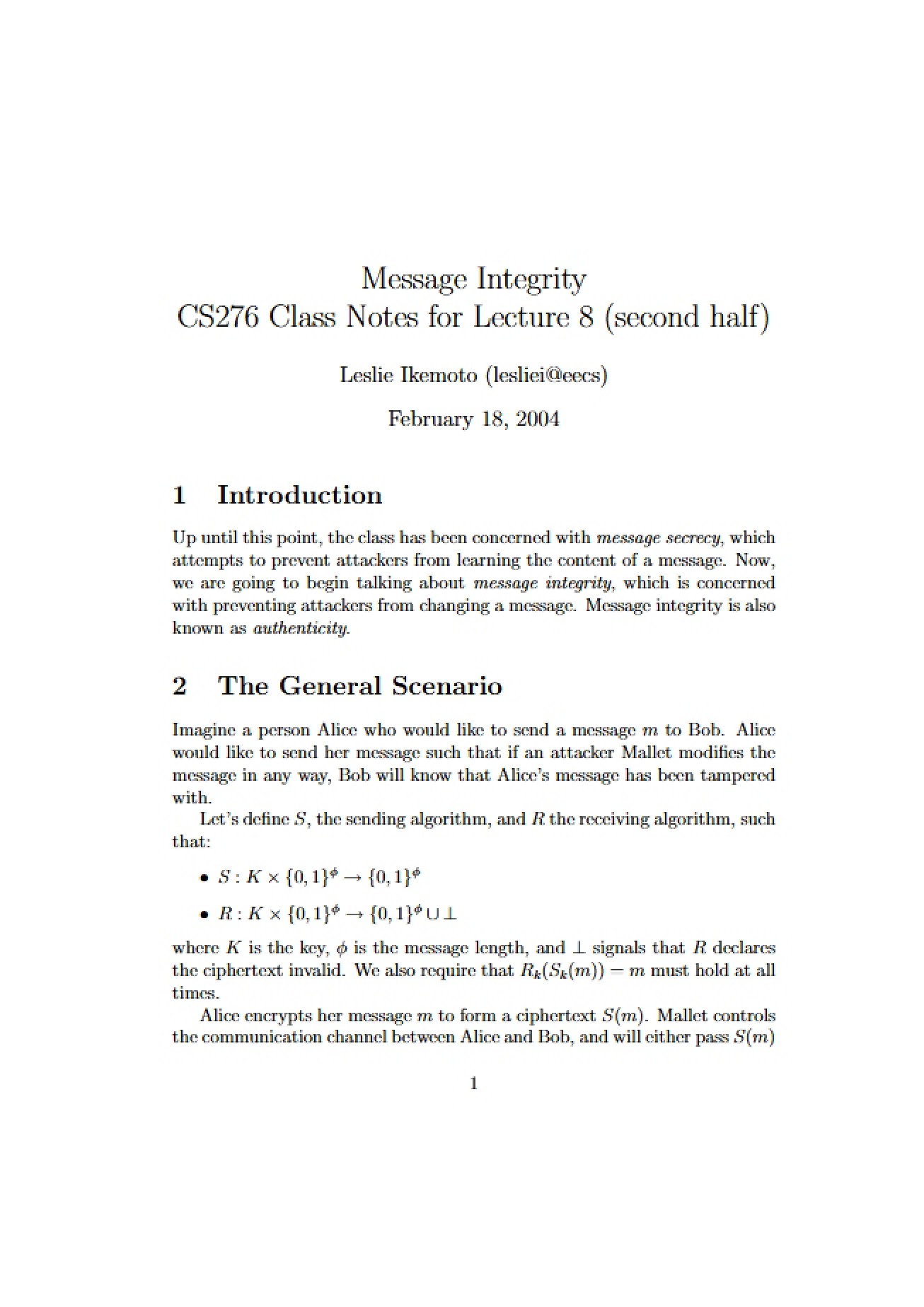 Class Notes for Cryptography Lecture 8