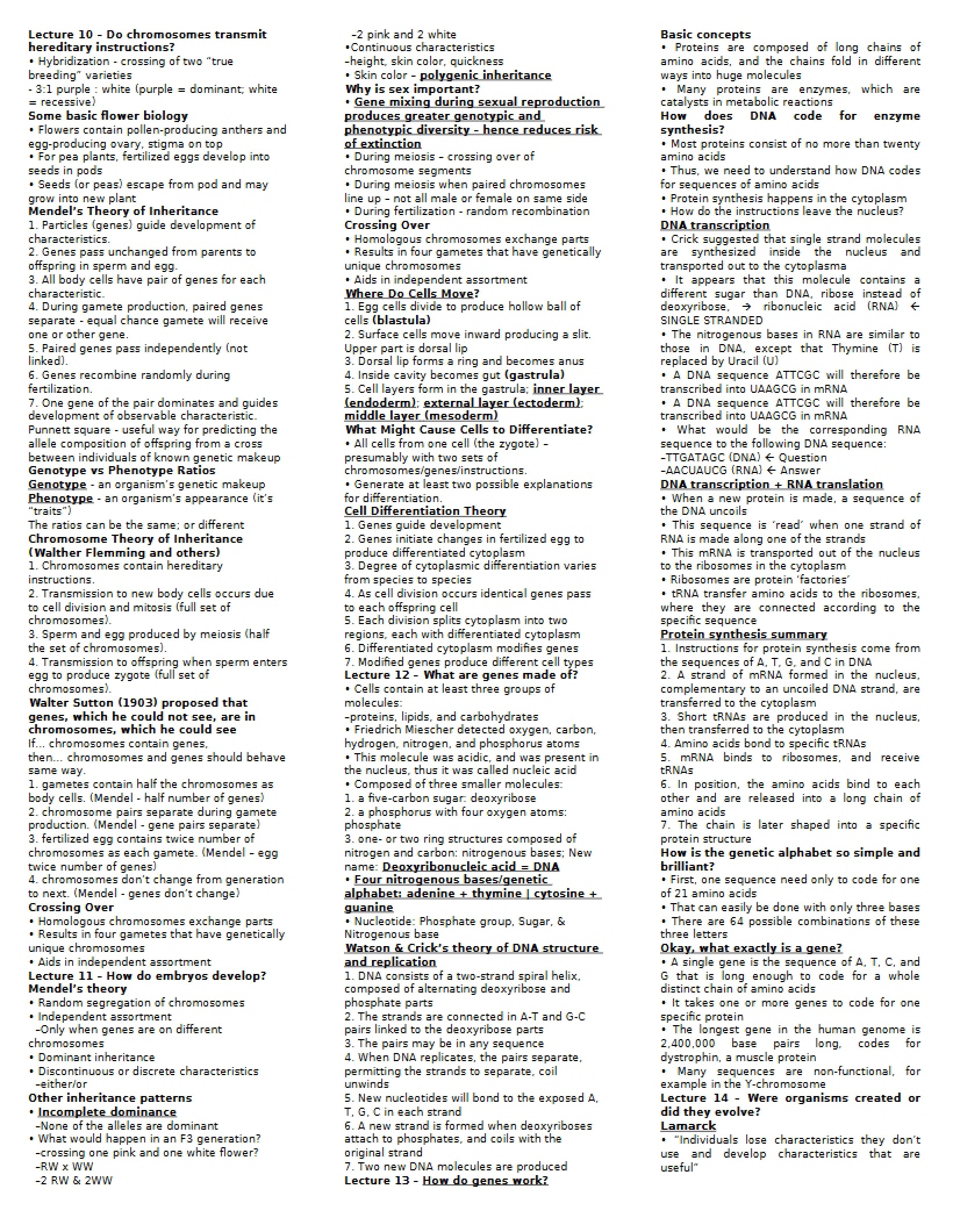Class Lecture Notes - BIO 100