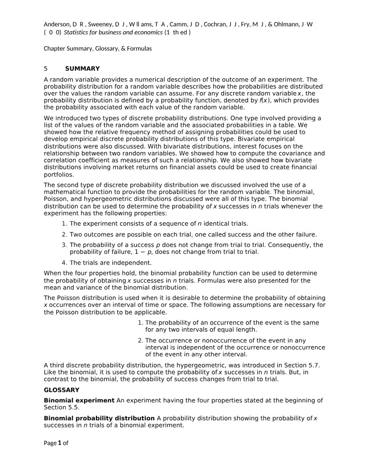 Chapter Summary, Formulas, and Glossary