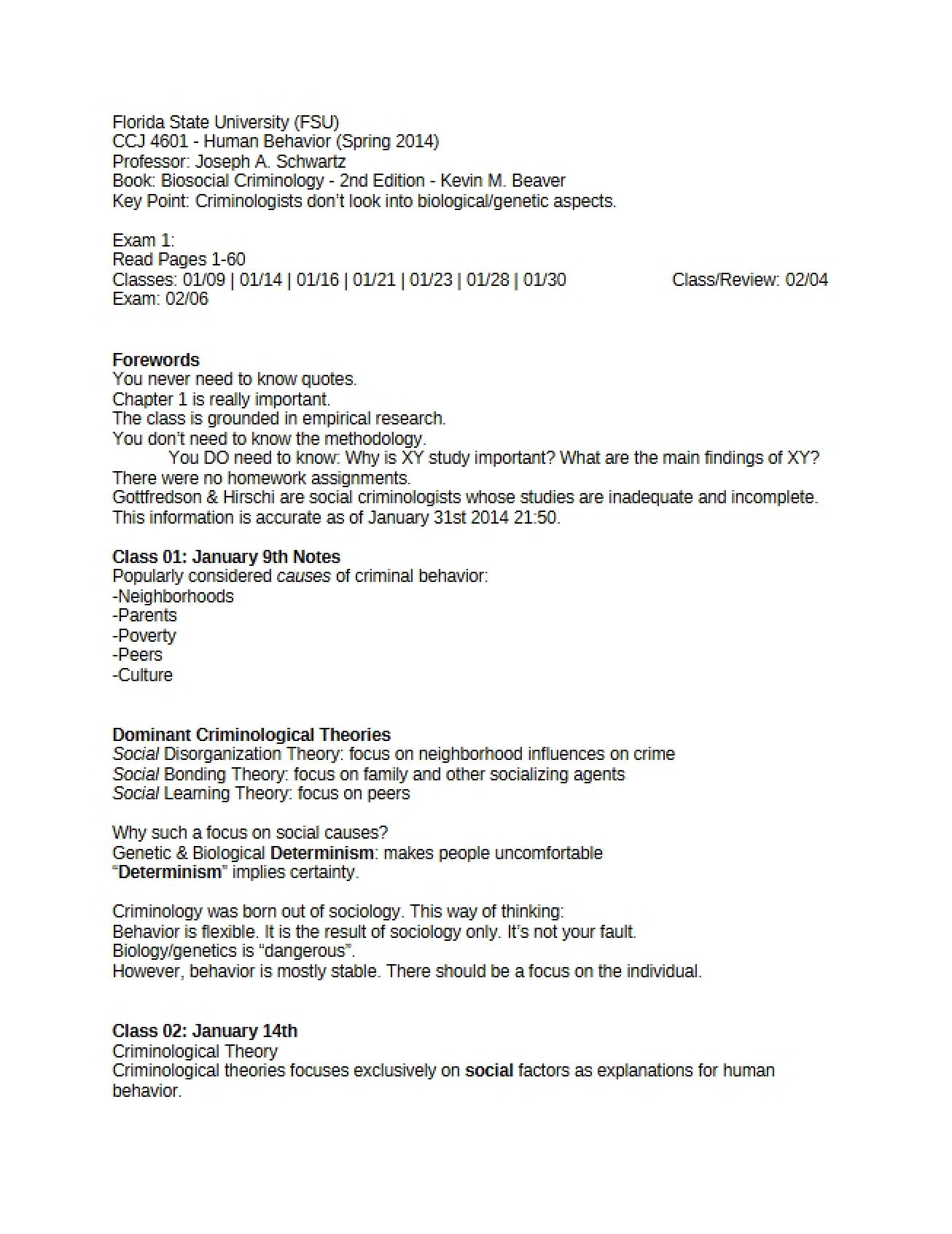 General Notes for Human Behavior
