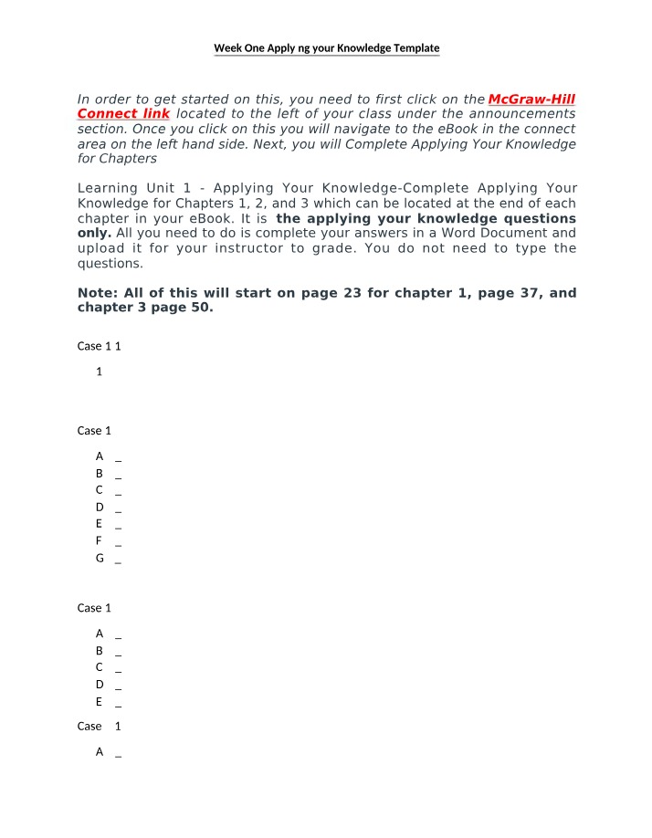 Applying Your Knowledge Template - Week One