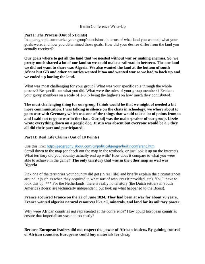 Write-Up on the Berlin Conference