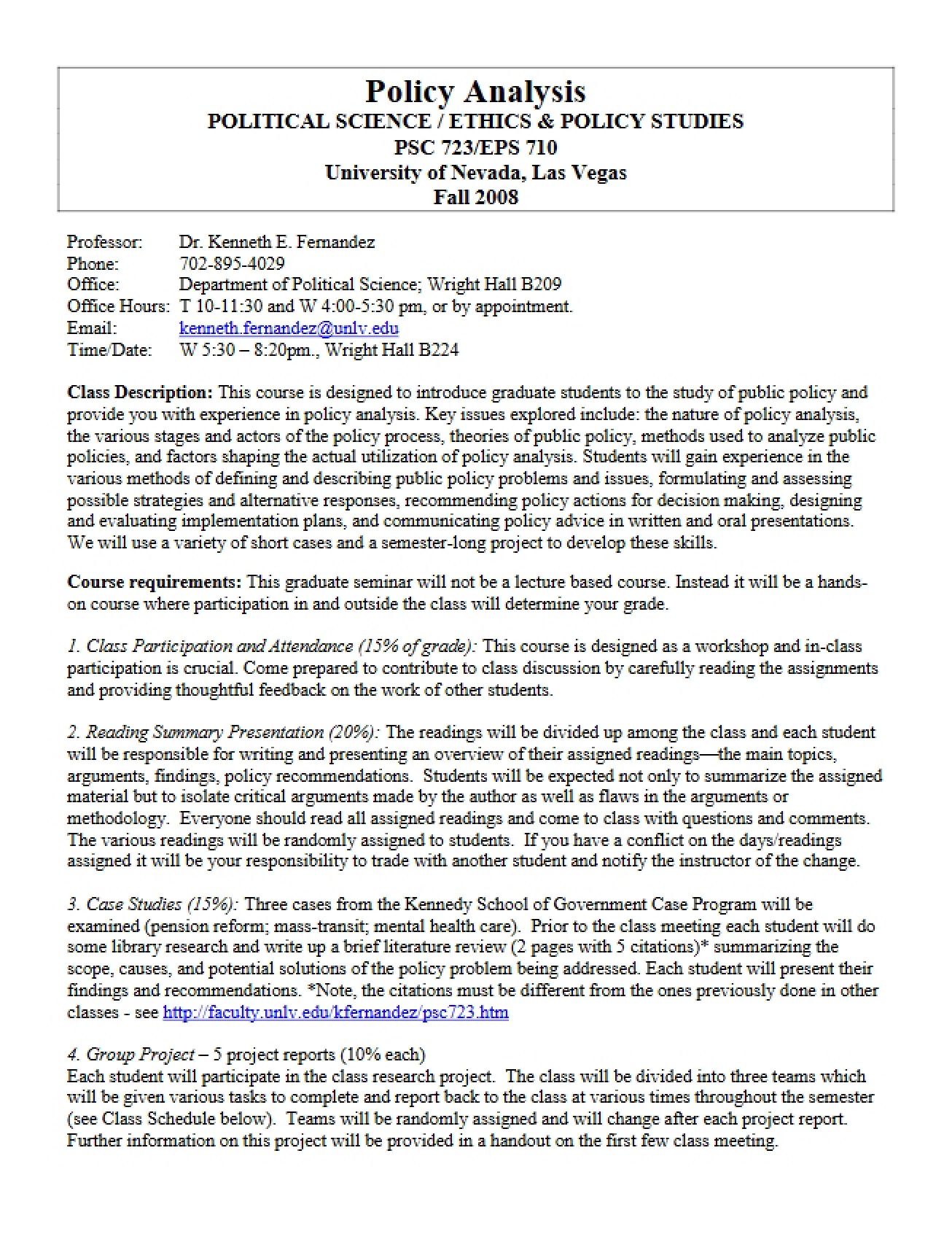 Course Outline Policy Analysis Seminar