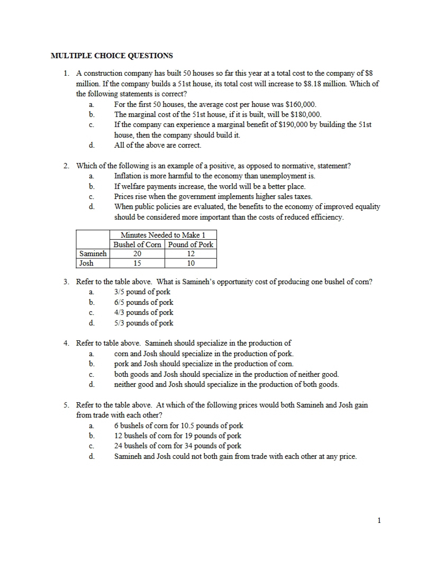 Microeconomics Practice Midterm 1.1