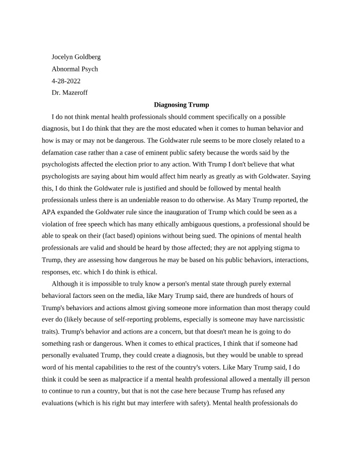 Ethical Perspectives of Trump - Behavioral Concerns