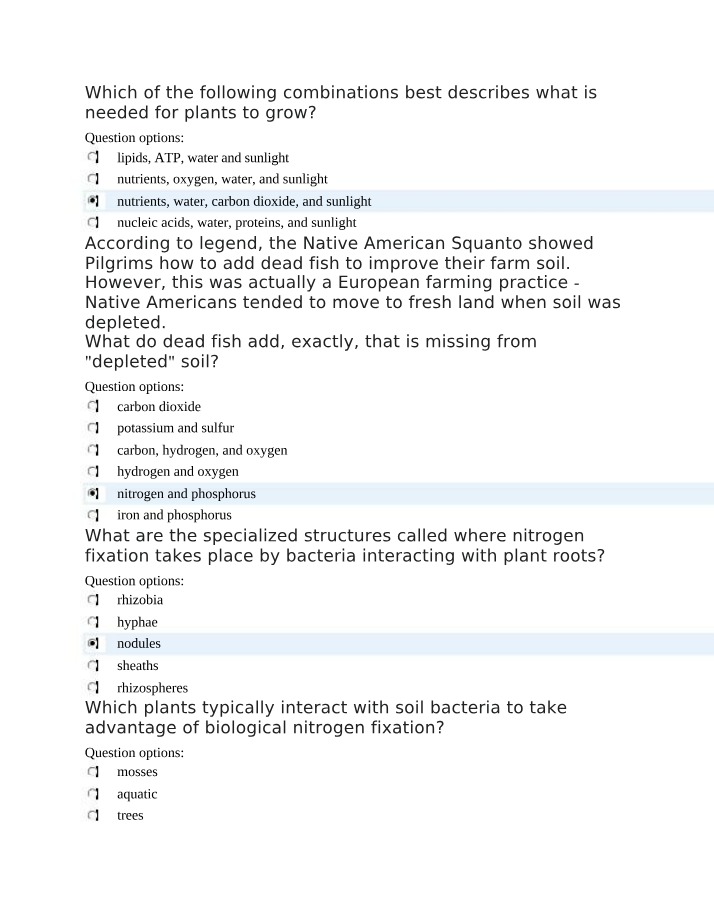 Plant Growth Nutrients, Water, and Soil Formation Quiz