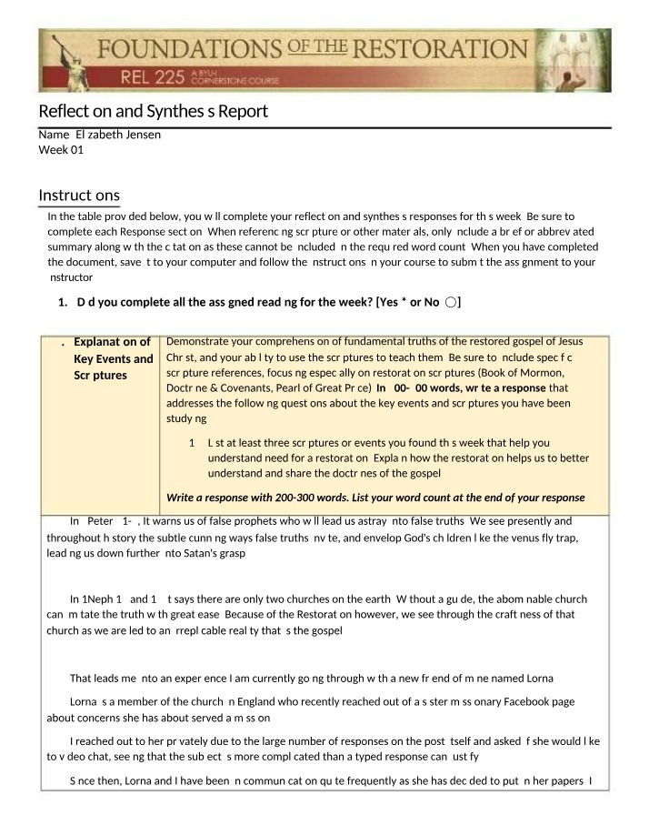 Reflection and Synthesis Report J