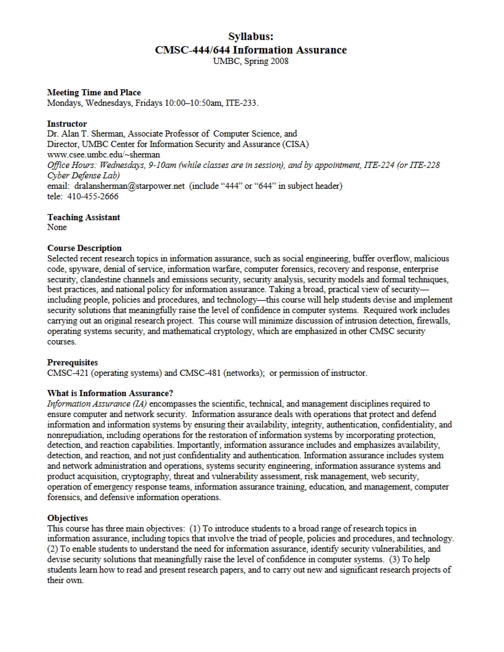 Syllabus for CMSC 444