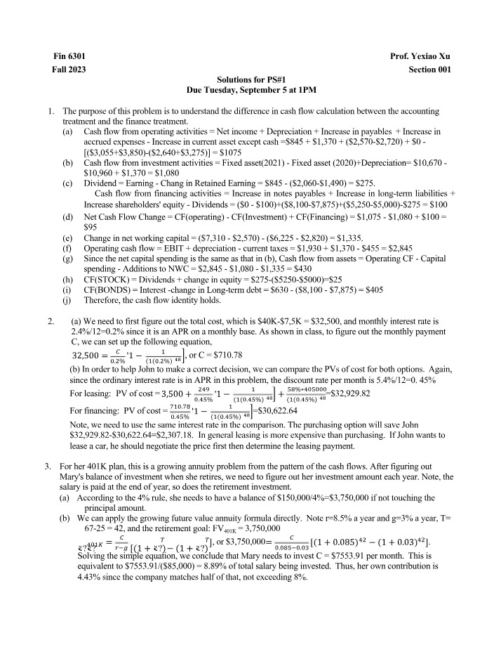Cash Flow Calculation - Accounting vs. Finance