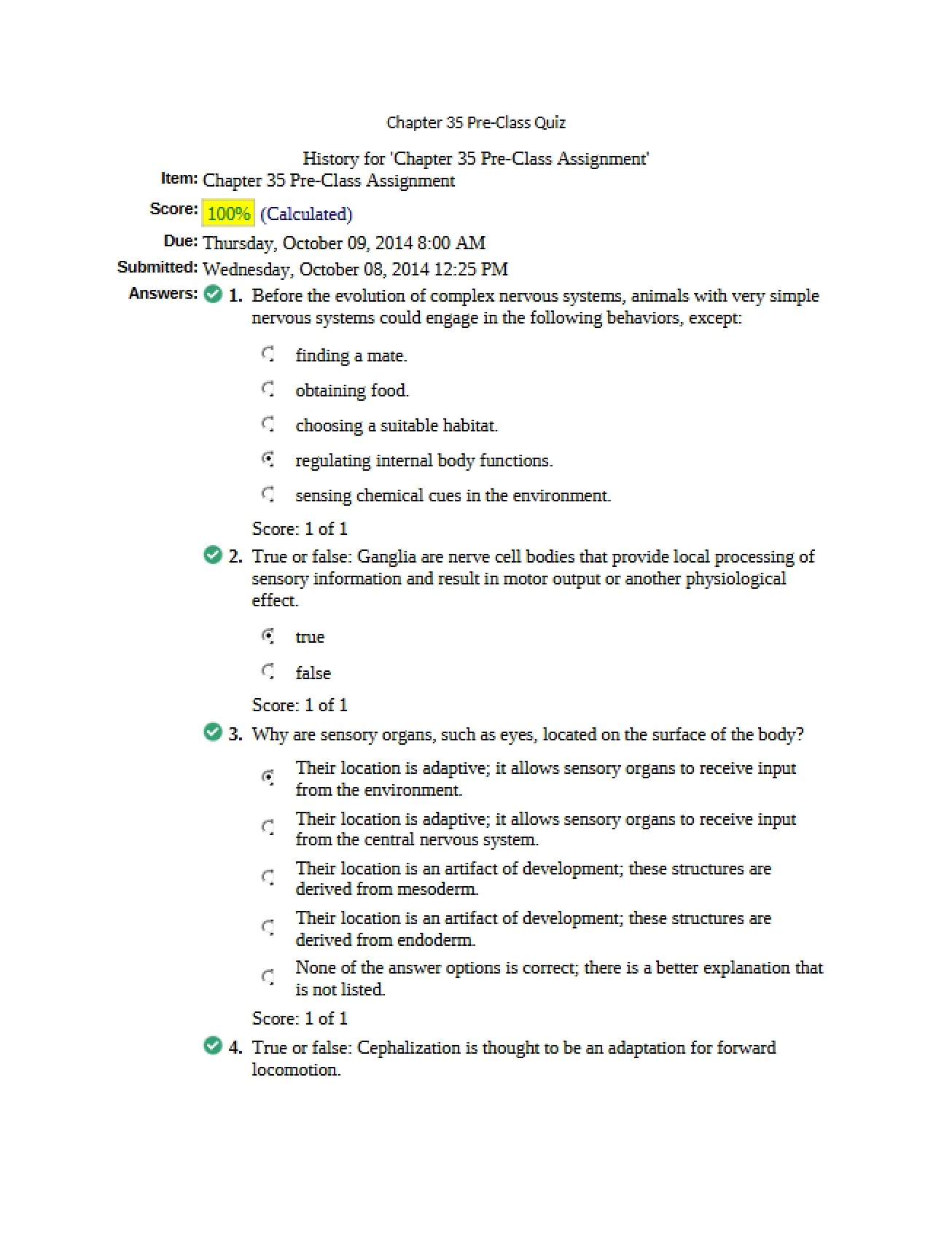 Pre-Class Quiz Chapter 35