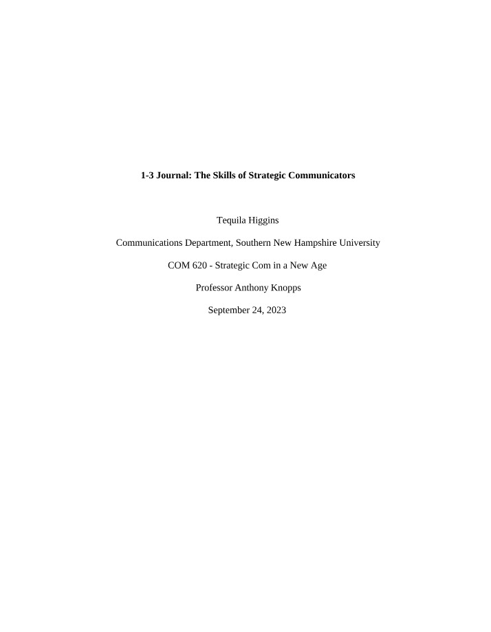 1-3 Journal - Strategic Communicator Skills