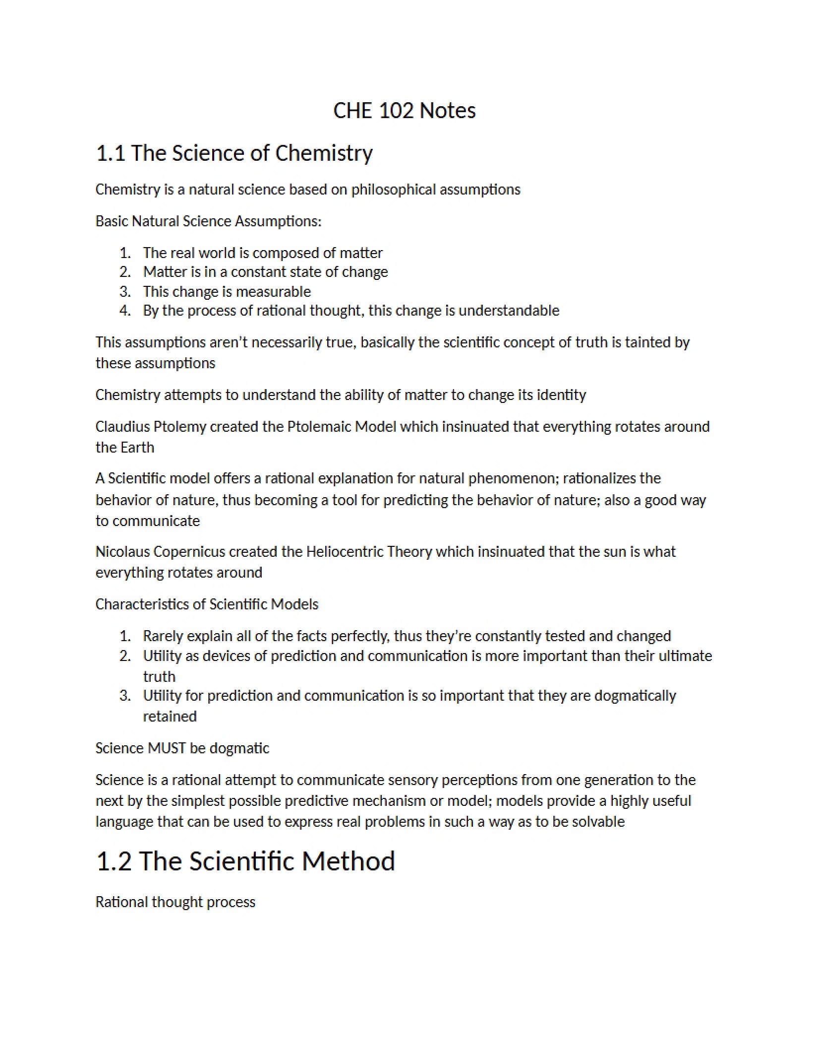 Chemistry and Society Chapter 1 Notes