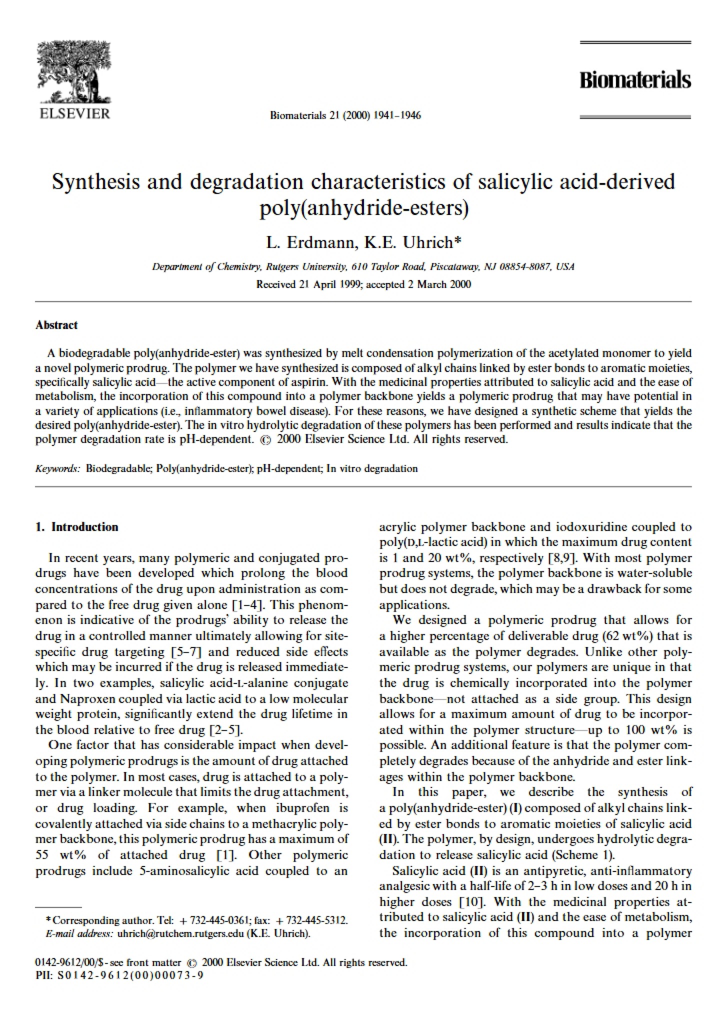 Salicylic Acid-Derived Poly Synthesis and Degradation