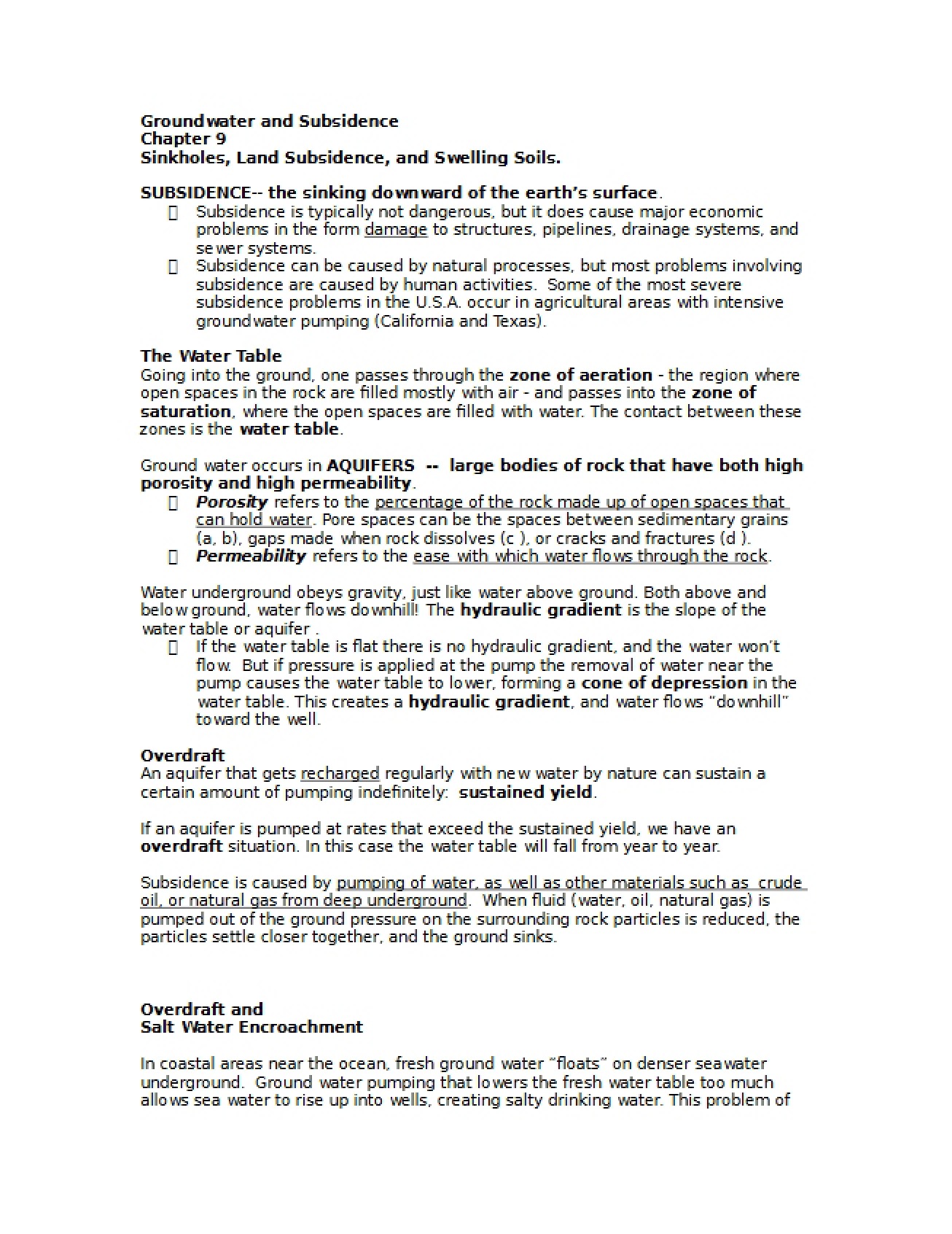 Lecture Outline Subsidence and Groundwater