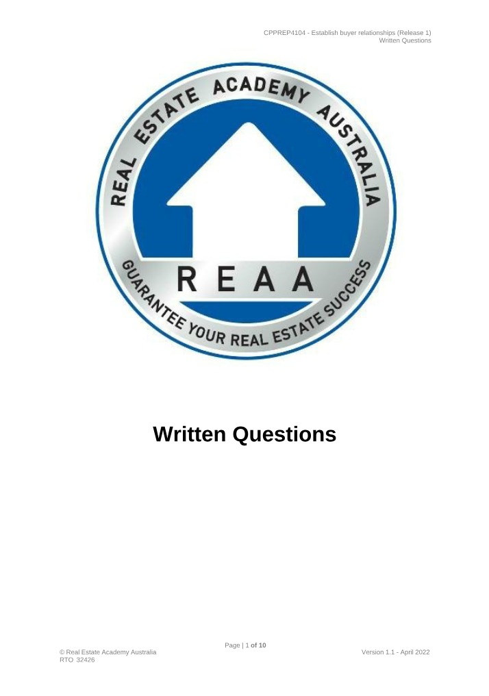 Written Questions for Establish Buyer Relationships (CPPREP4104)
