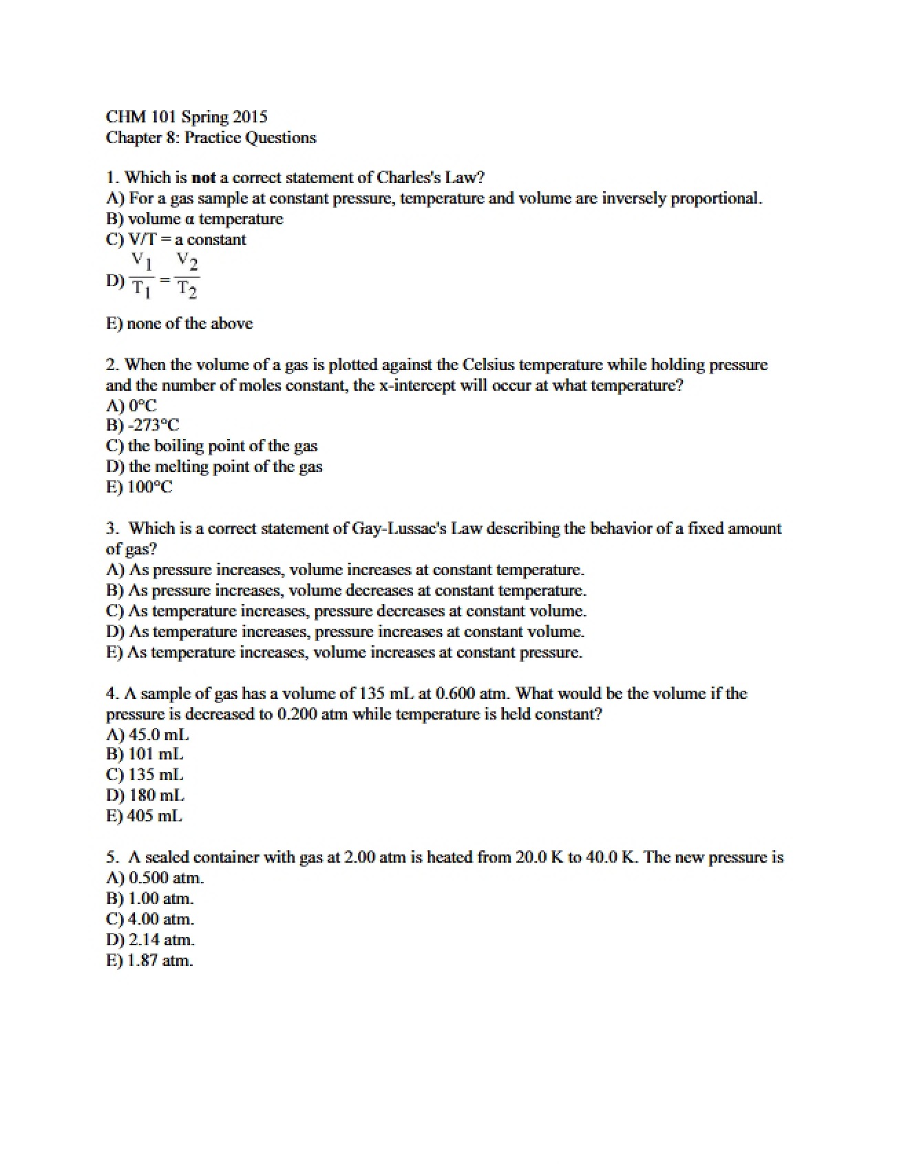 Practice Questions for Chapter Eight