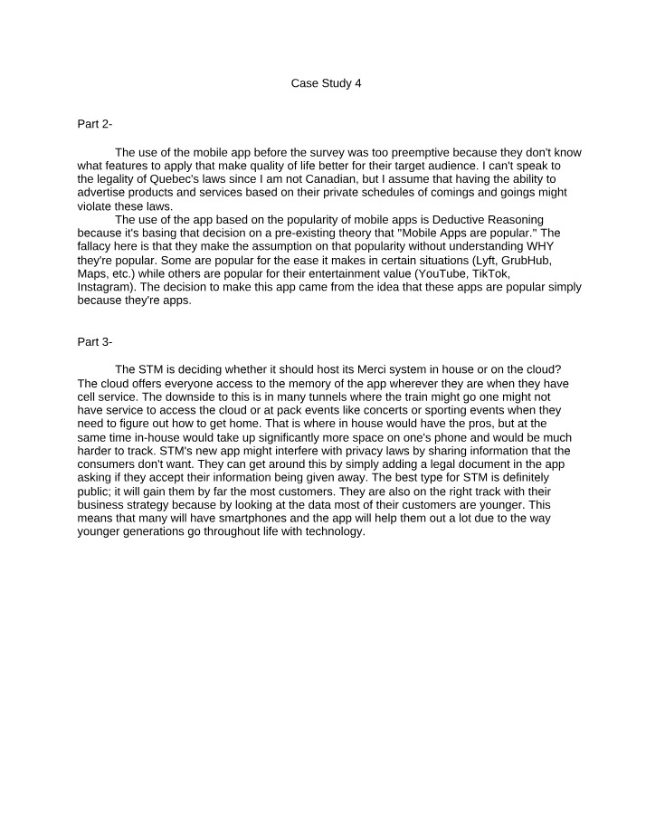 BUSINESS 1050 - Case Study 4