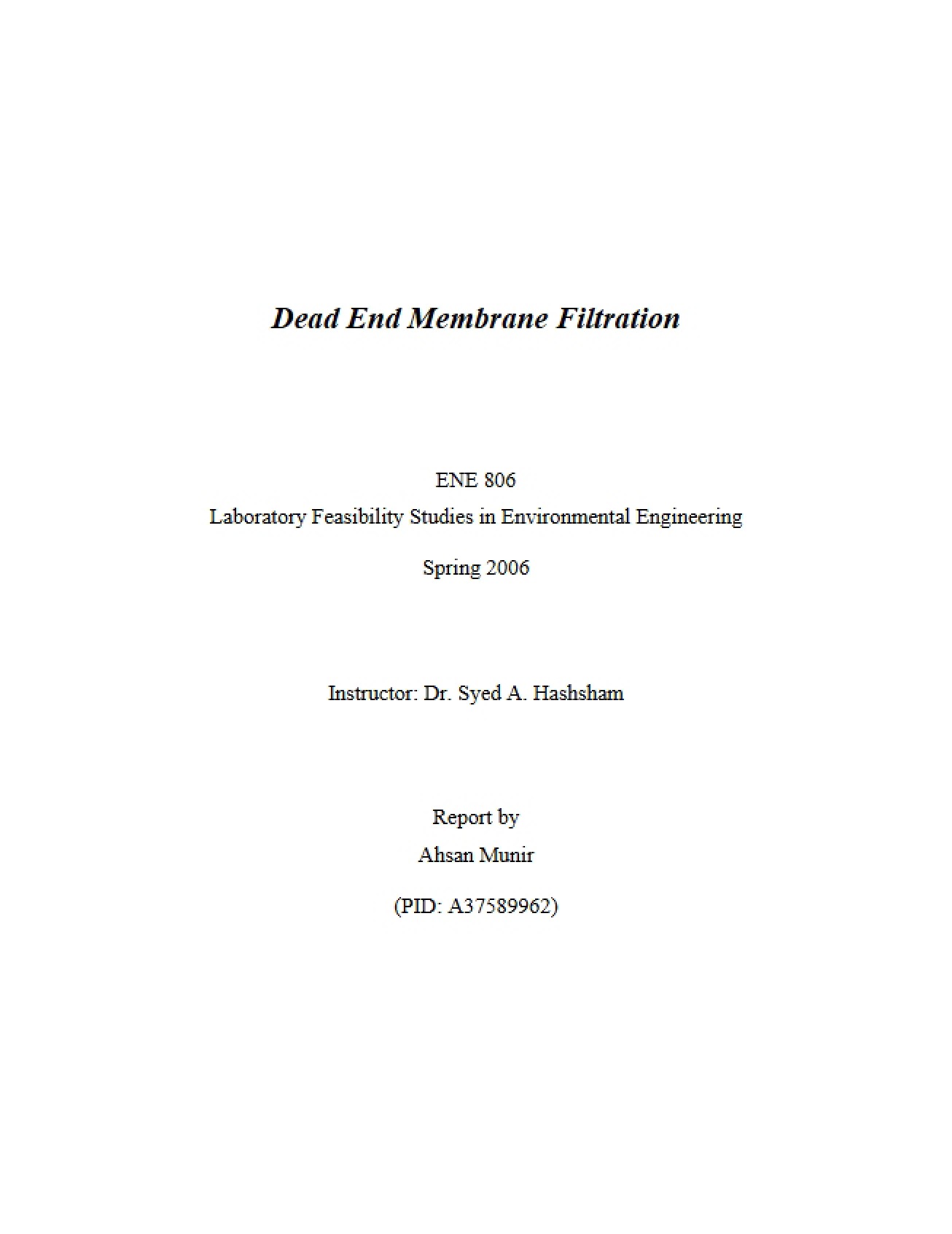 Filtration via Membrane