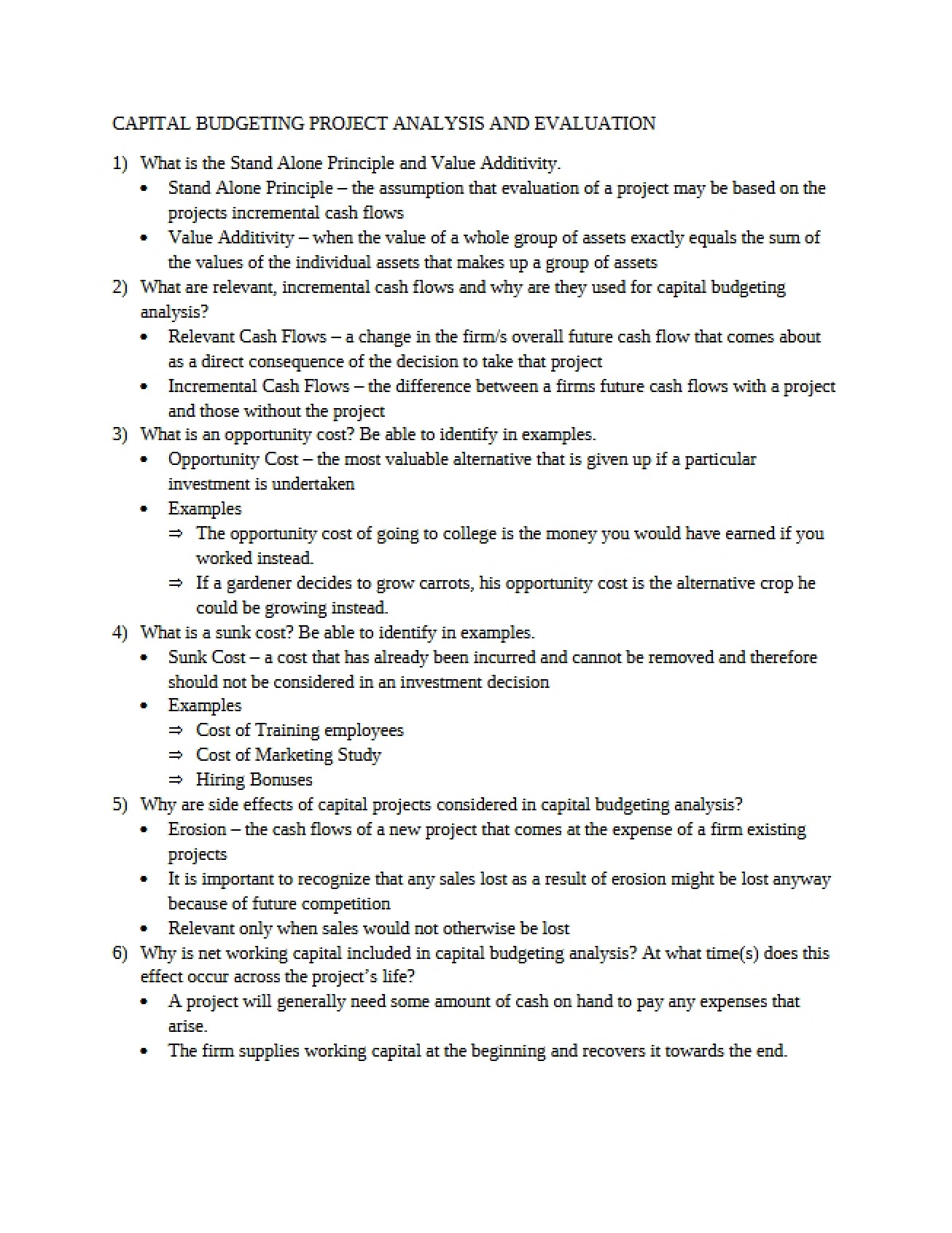 Analysis of Capital Budgeting Projects