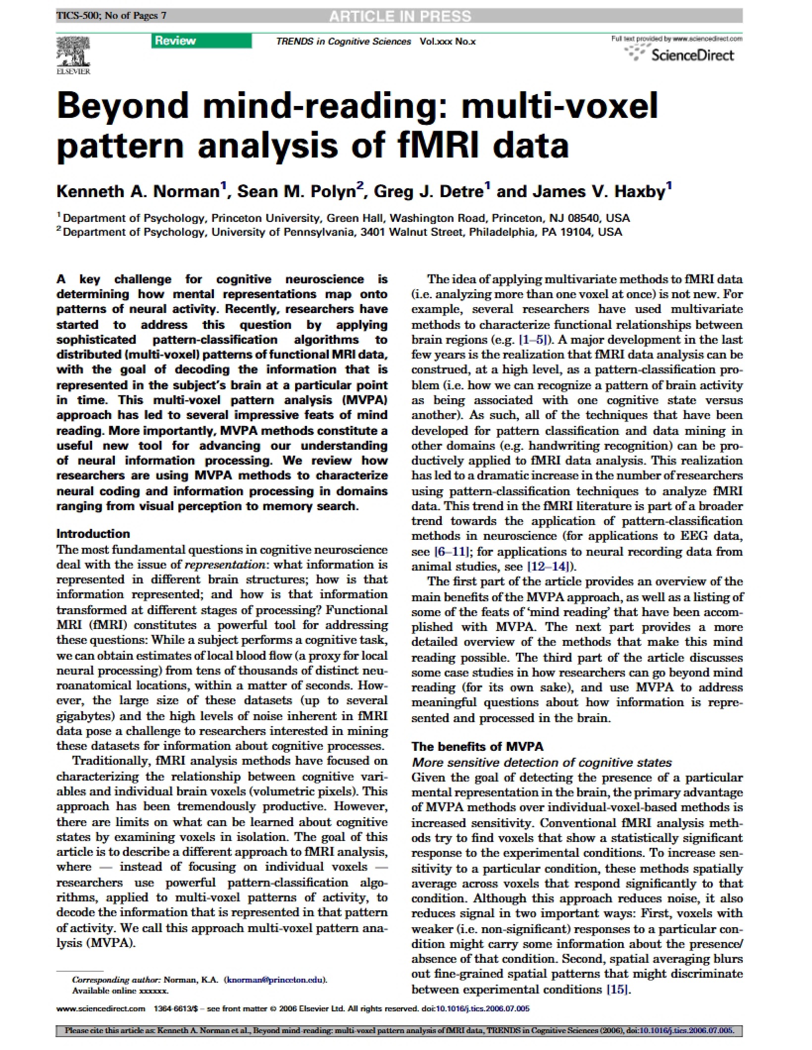 fMRI Data Analysis Multi-voxel Patterns