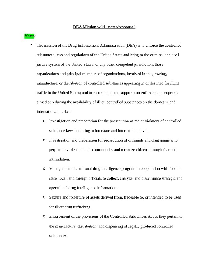 DEA Mission - Controlled Substances Law Enforcement