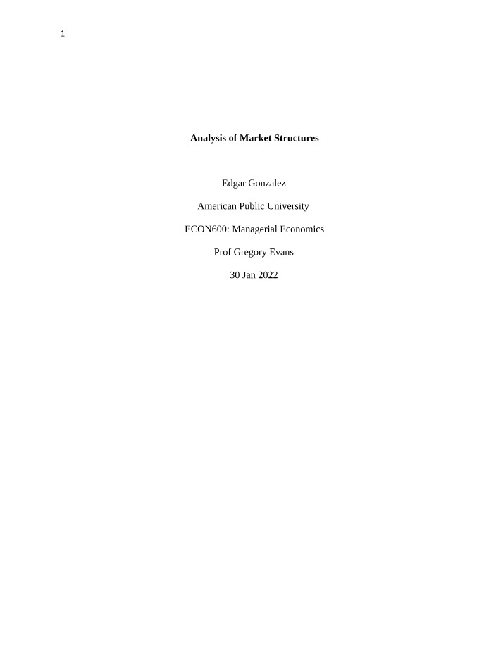 Market Structures Analysis