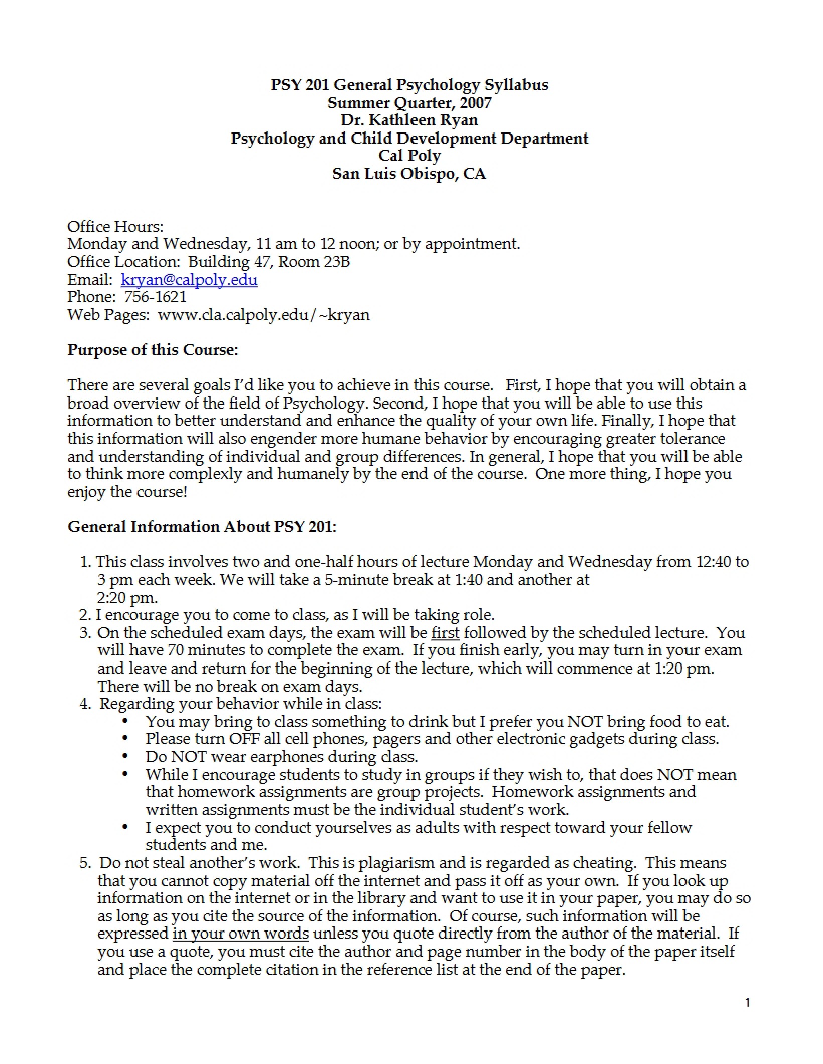 Psychology Syllabus