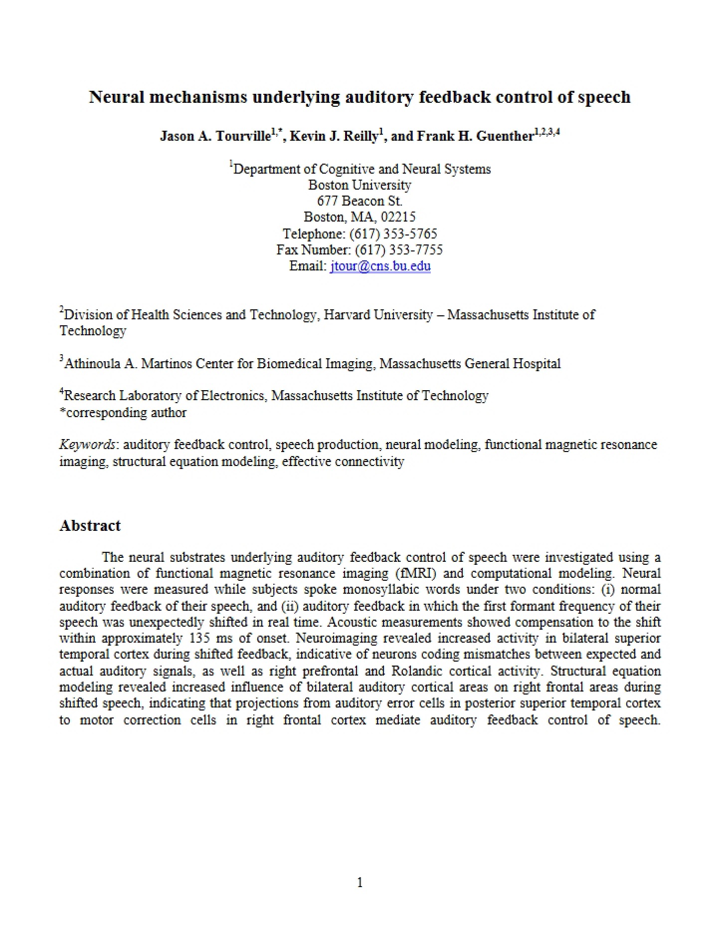 Auditory Feedback Speech Control Underlying Neural Mechanisms