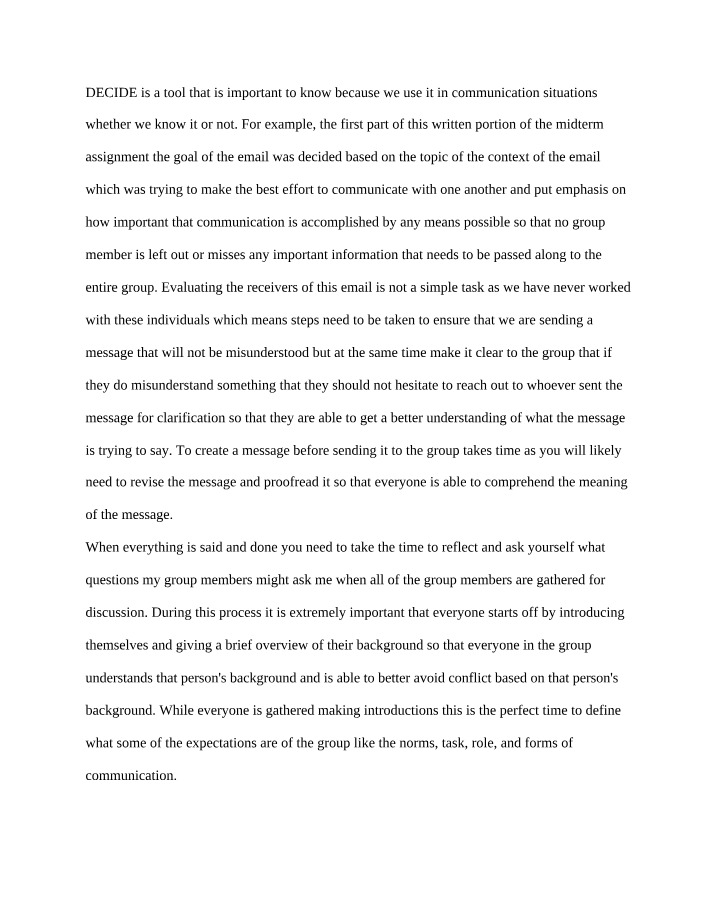 Effective Group Communication - Using the DECIDE Tool