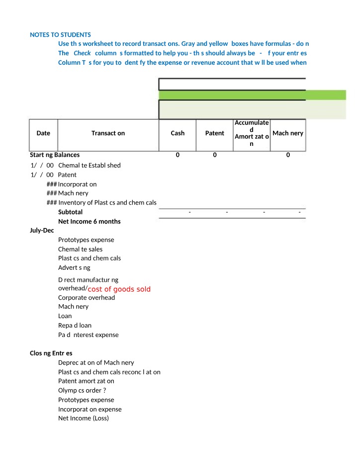 Chemalite Inc - Recording Transactions and Financial Statements