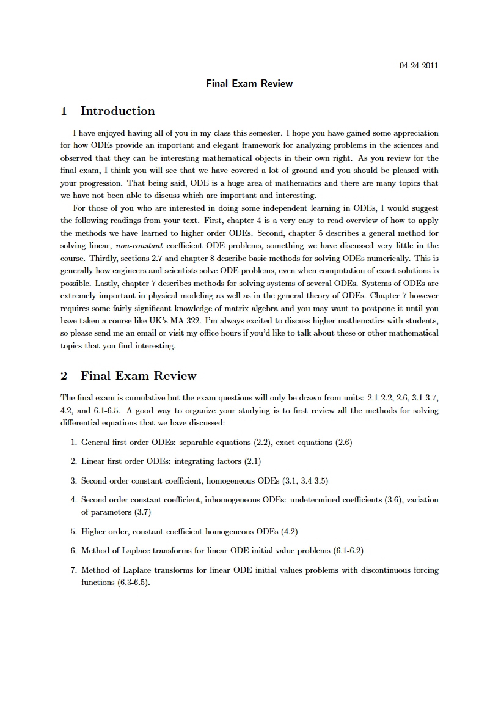 Reviewing for Final Exam