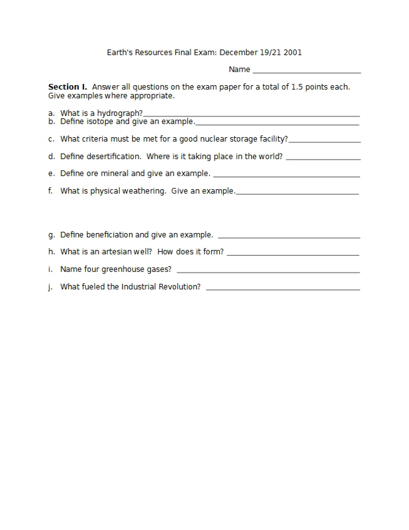Earth Resources Final Assessment