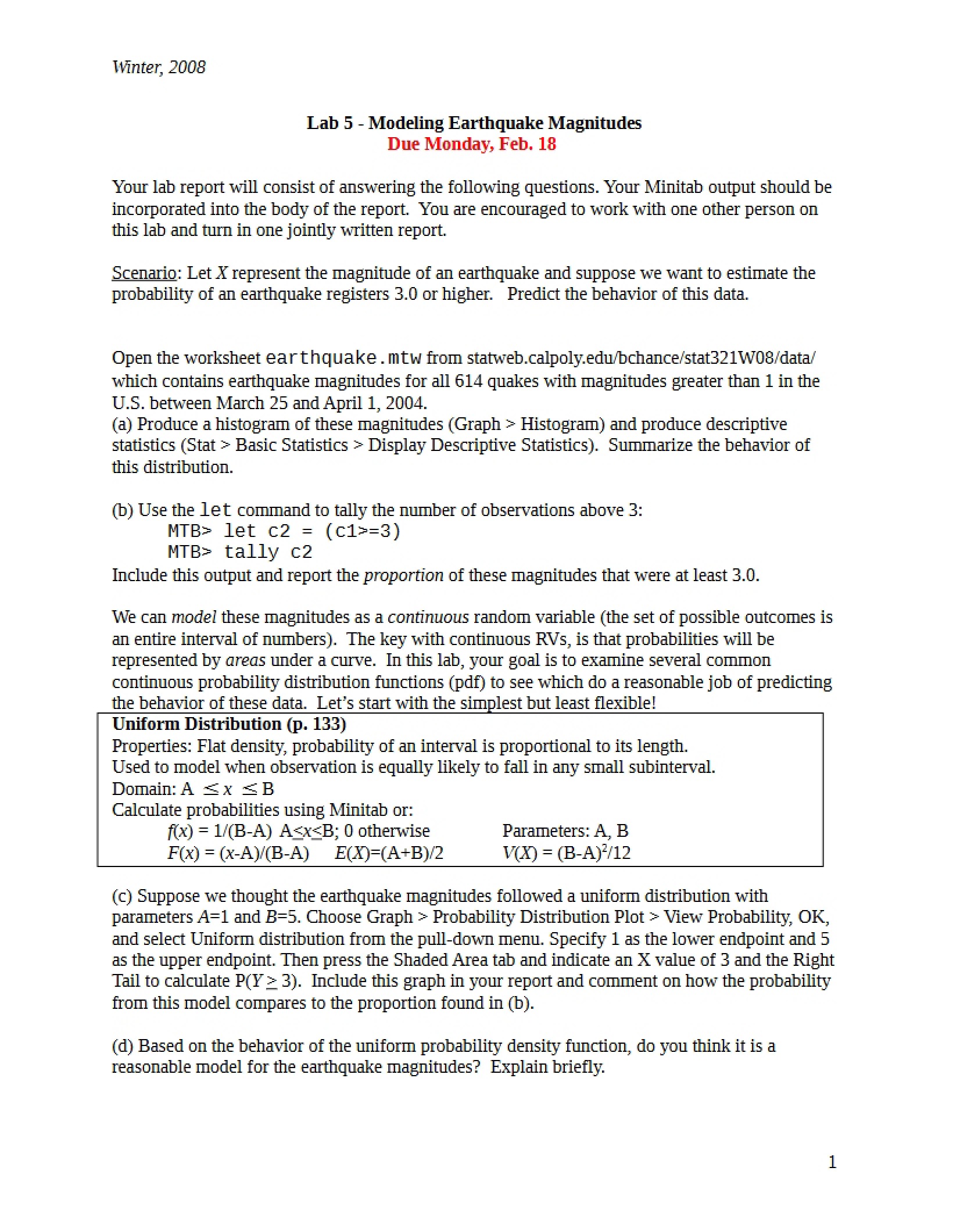 Laboratory Session 5 - Statistics
