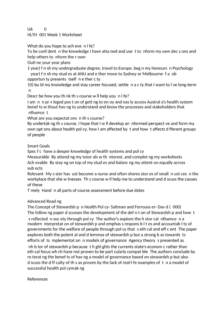 Week 1 Worksheet for HLTH2001