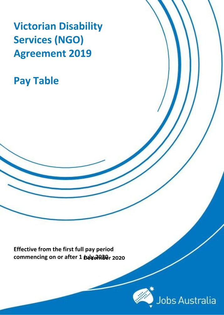 2019 Victorian Disability Services (NGO) Agreement - Pay Table