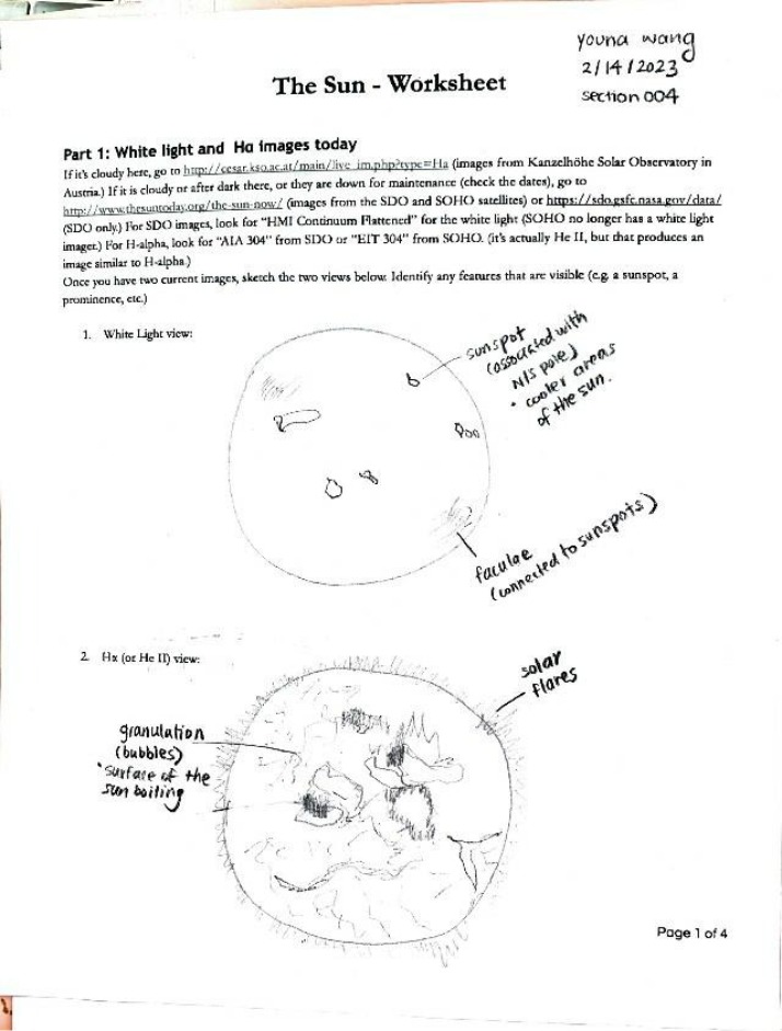 Worksheet on the Sun