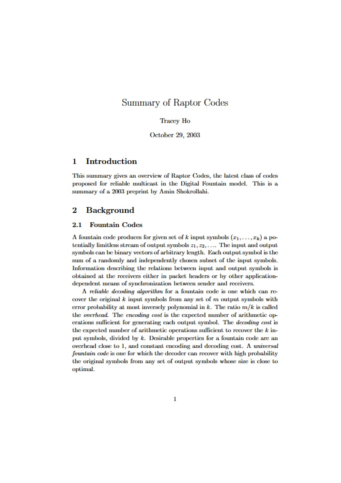 Summary of Raptor Code Methods