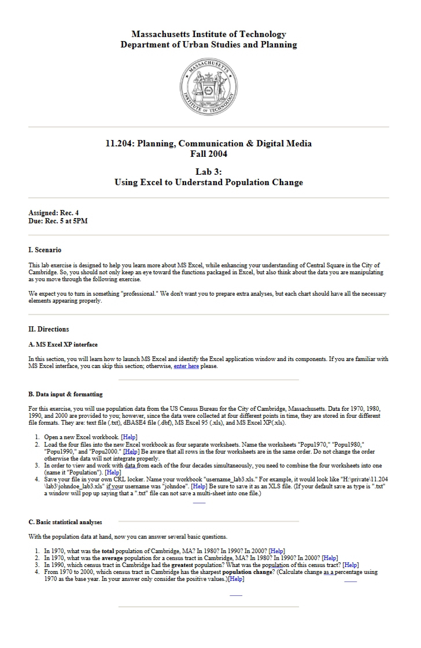 Excel for Population Change Analysis (Lab 3)