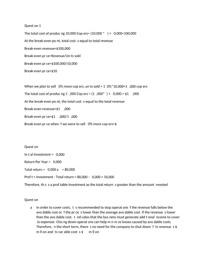 Copier Profitability Analysis and Break-Even Calculation