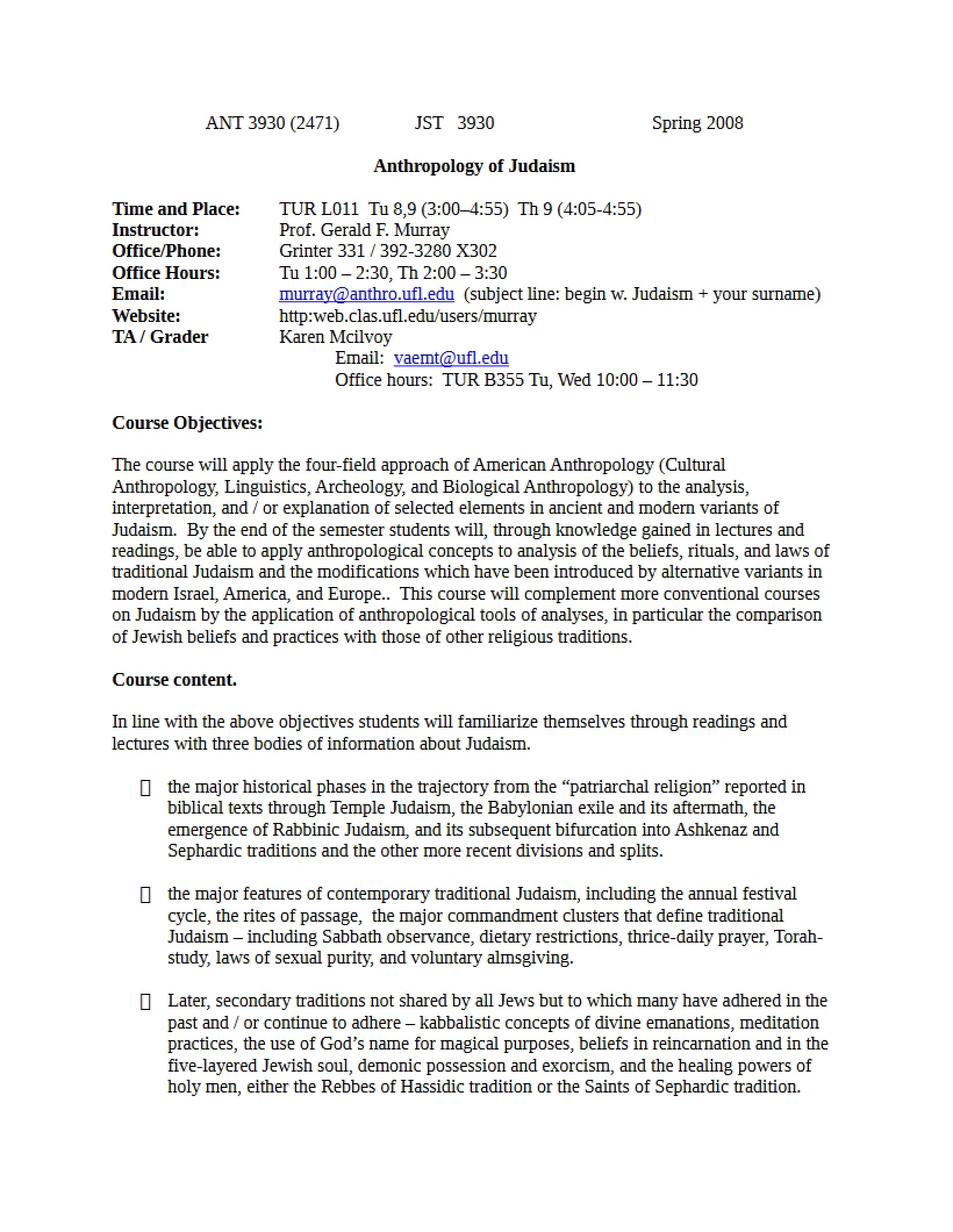 Judaism Anthropology Syllabus