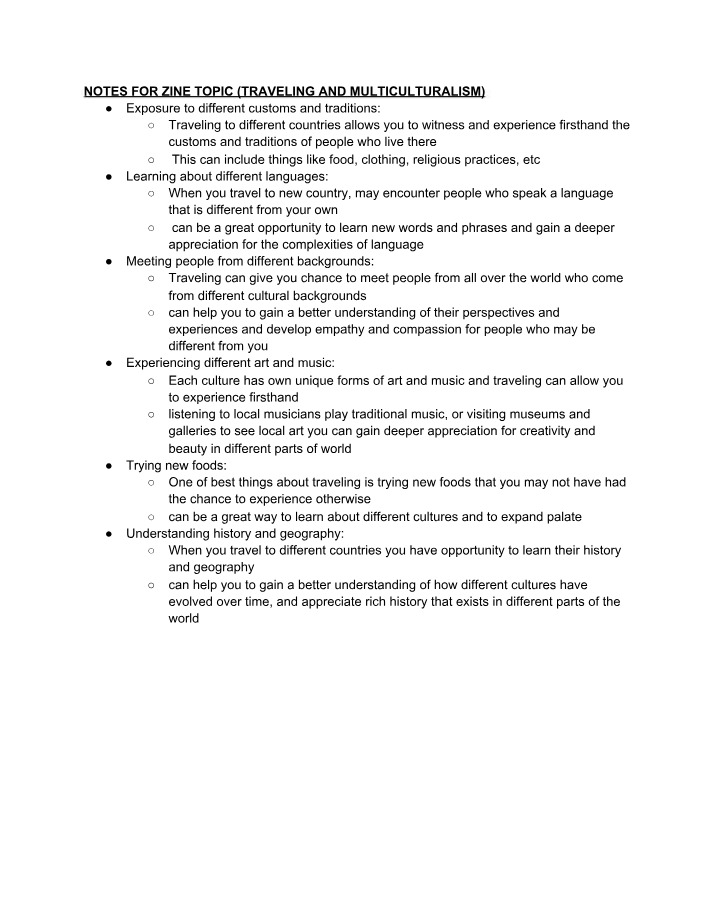 Zine Topic Notes