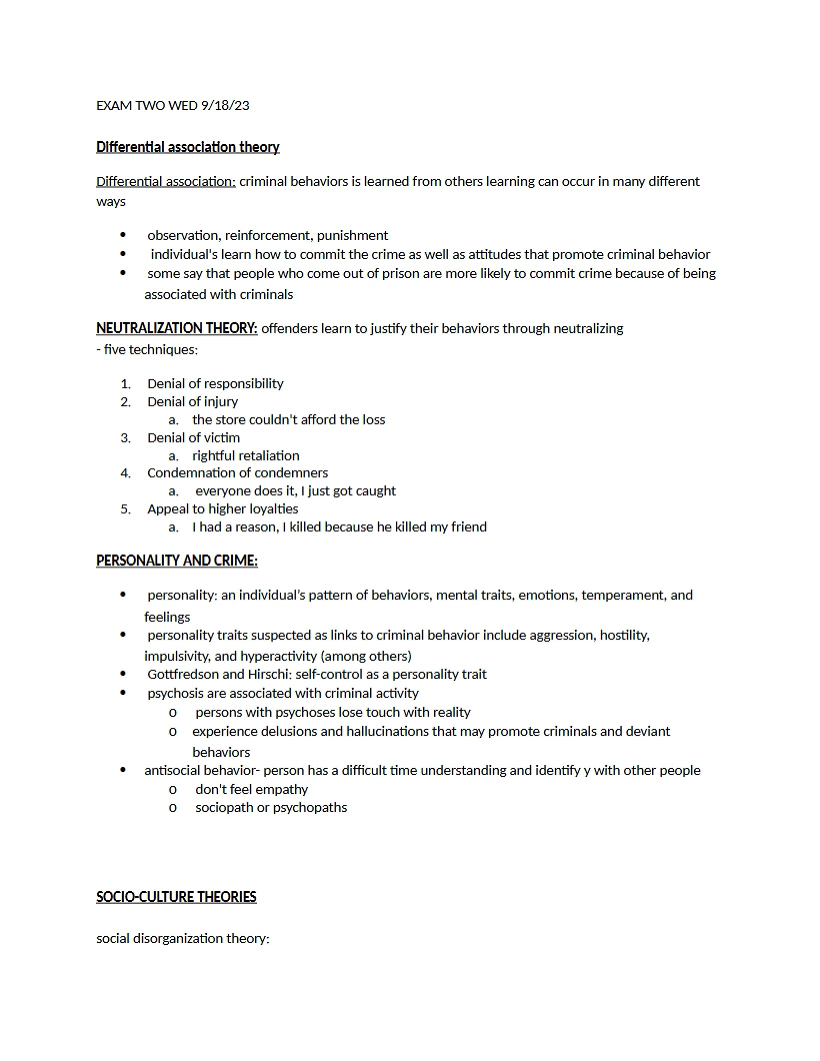 Study Guide for Exam Two